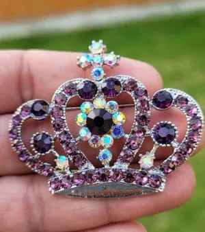 Crown brooch stunning vintage look silver plated stones royal design broach k11