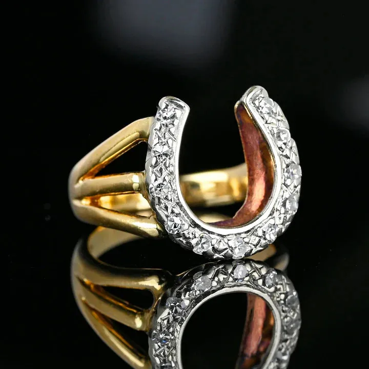 Cubic Cluster HorseShoe Vintage Statement 14k Gold Vermeil Ring