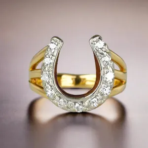 Cubic Cluster HorseShoe Vintage Statement 14k Gold Vermeil Ring