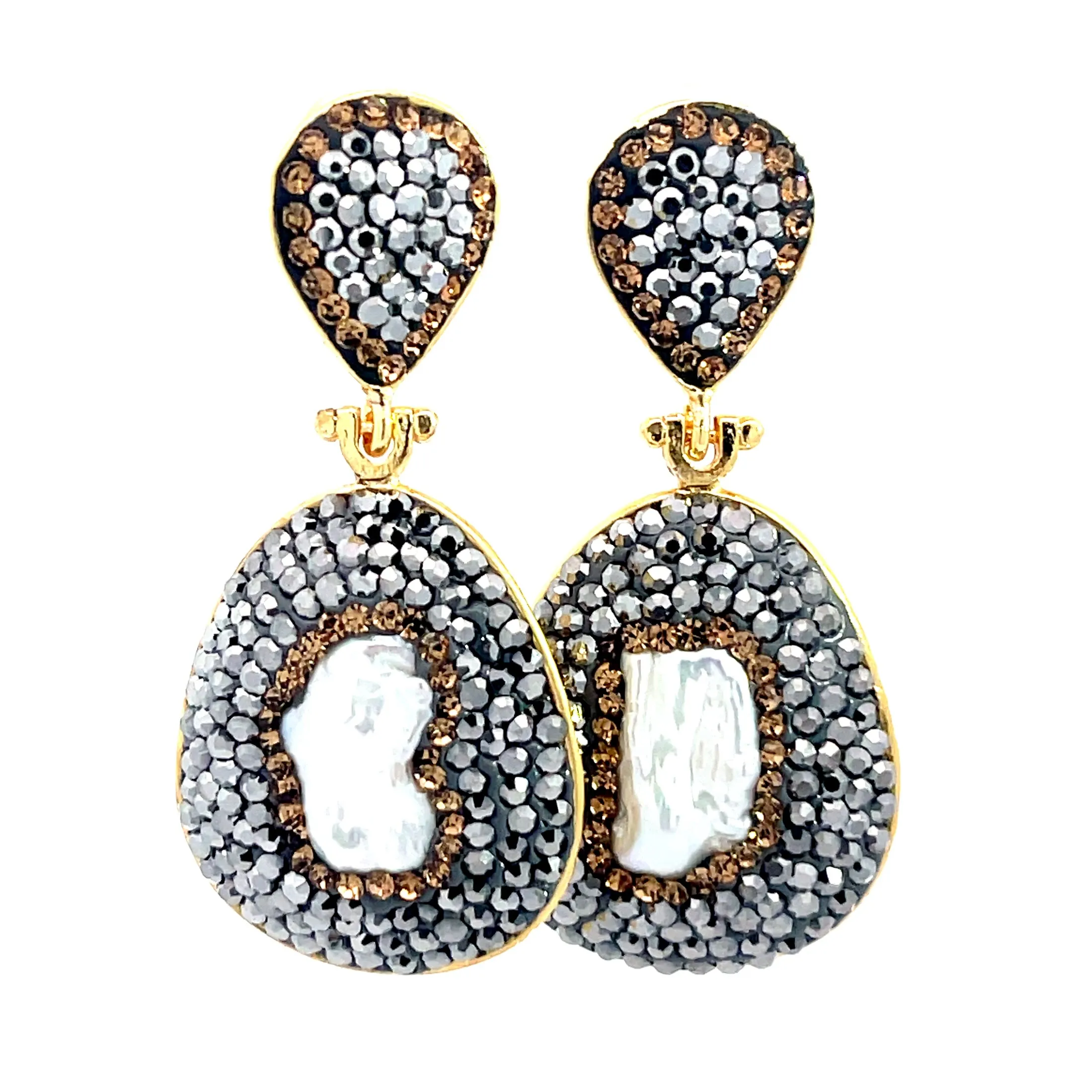 Cultured Pearl Gold & Silver Crystal Drop Earring