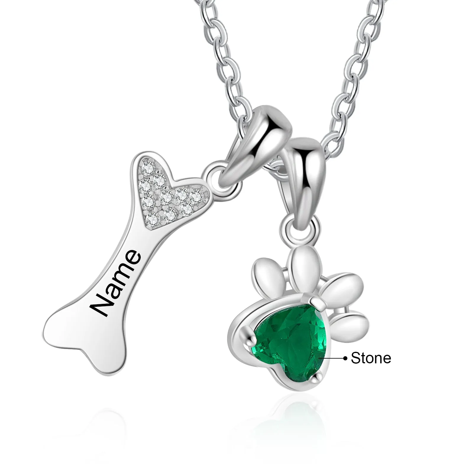 Custom Name Pet Paw And Bone Necklace