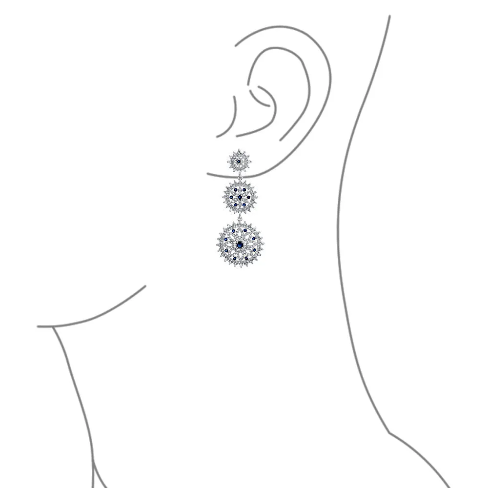 CZ Clear Blue Multi Circle Dangle Chandelier Earrings for Wedding Prom Silver Plated