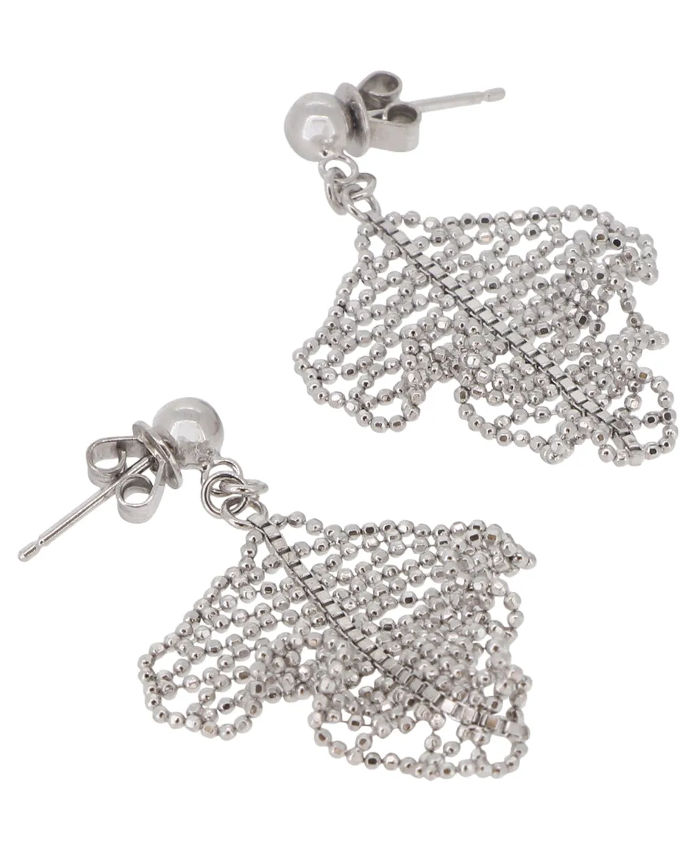 Dainty Beads Exquisite Fine Hill-Tribe Silver With Rhodium Plating Fringe Earrings