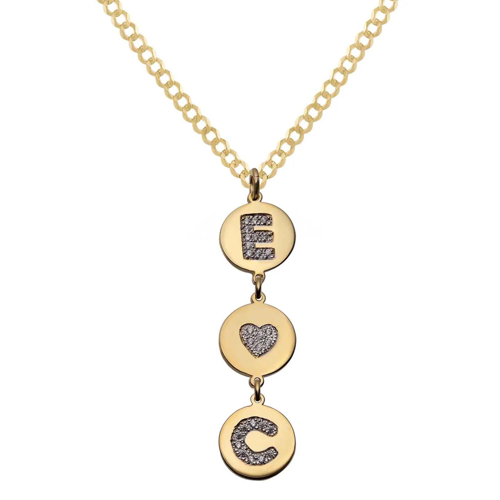 Diamond Initials Heart Name Plate Necklace 14K Gold - Style 157