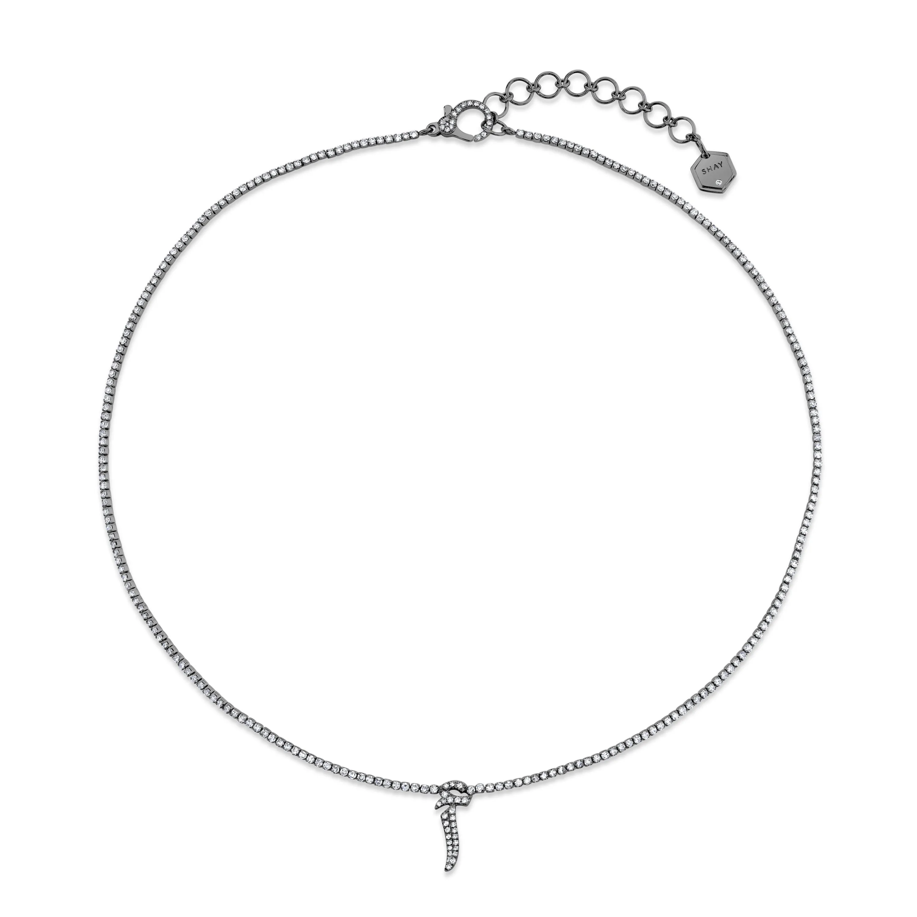 DIAMOND PAVE ARABIC INITIAL THREADS NECKLACE