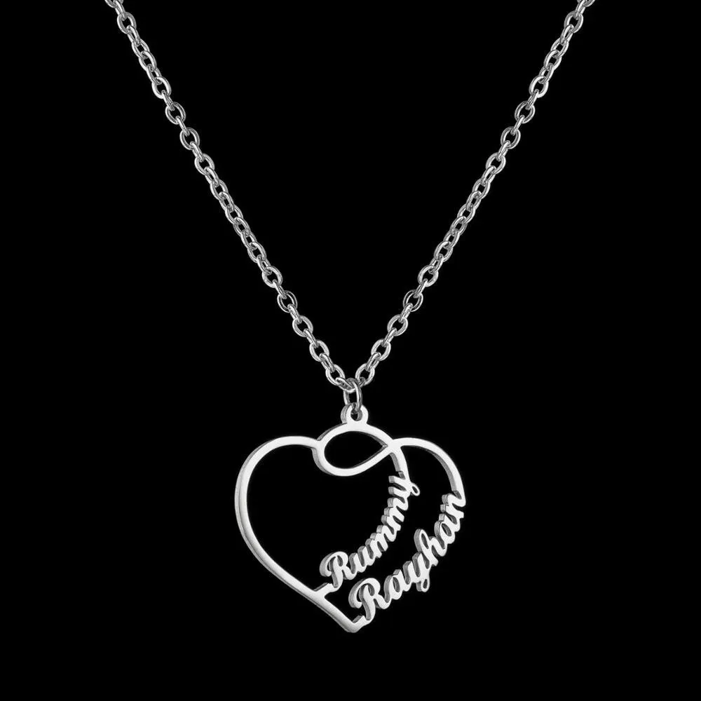 Double Heart Names Personalized  Necklace