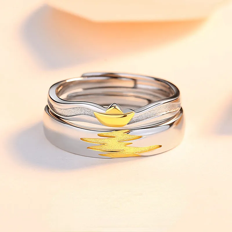 Engravable Romantic Boat Matching Rings Set