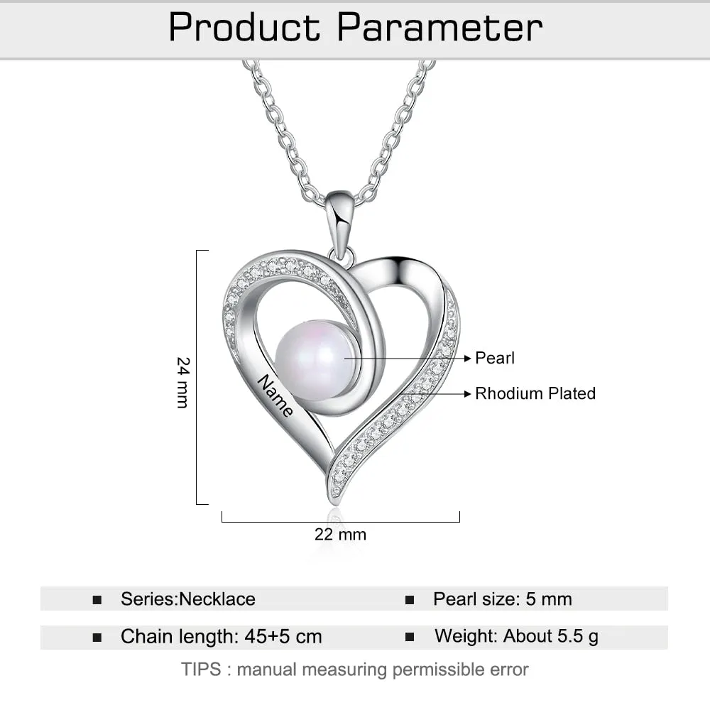 Engraving Name Pearl Necklace Customized Heart Necklaces for Women Mothers Day Gift