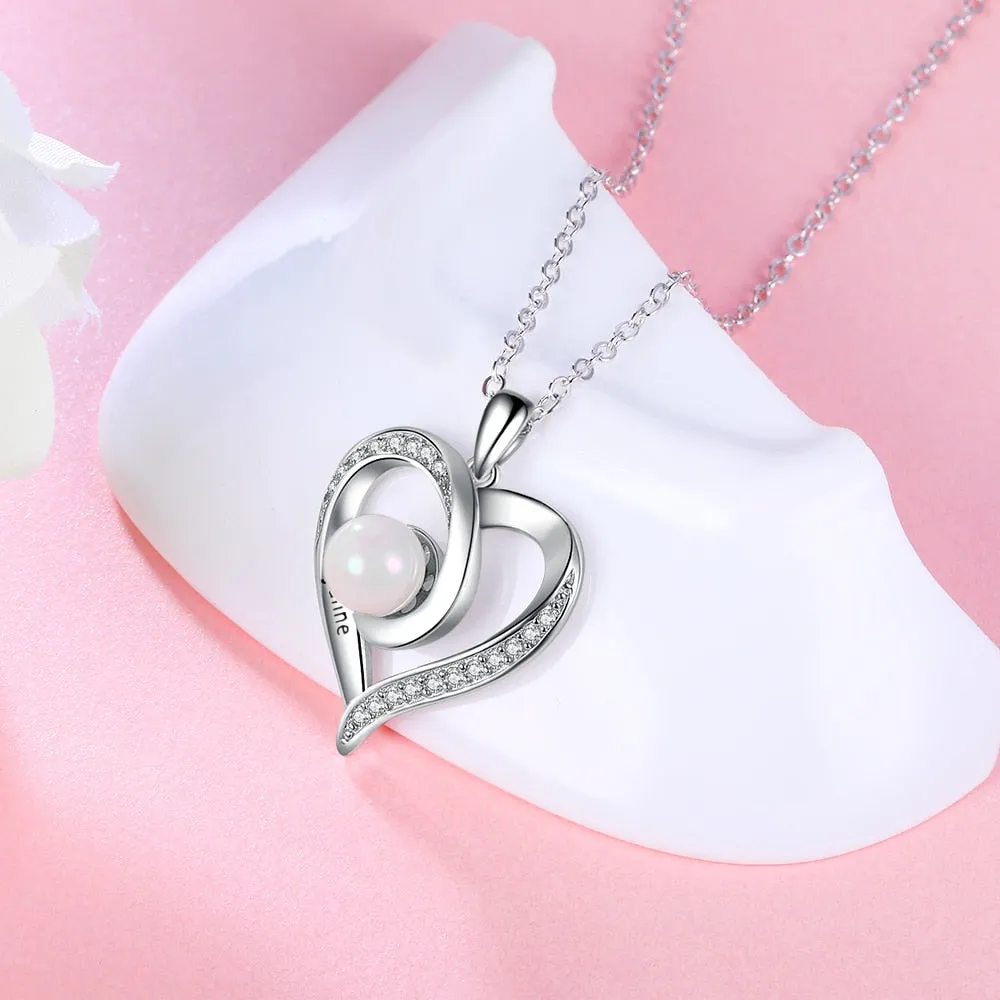 Engraving Name Pearl Necklace Customized Heart Necklaces for Women Mothers Day Gift