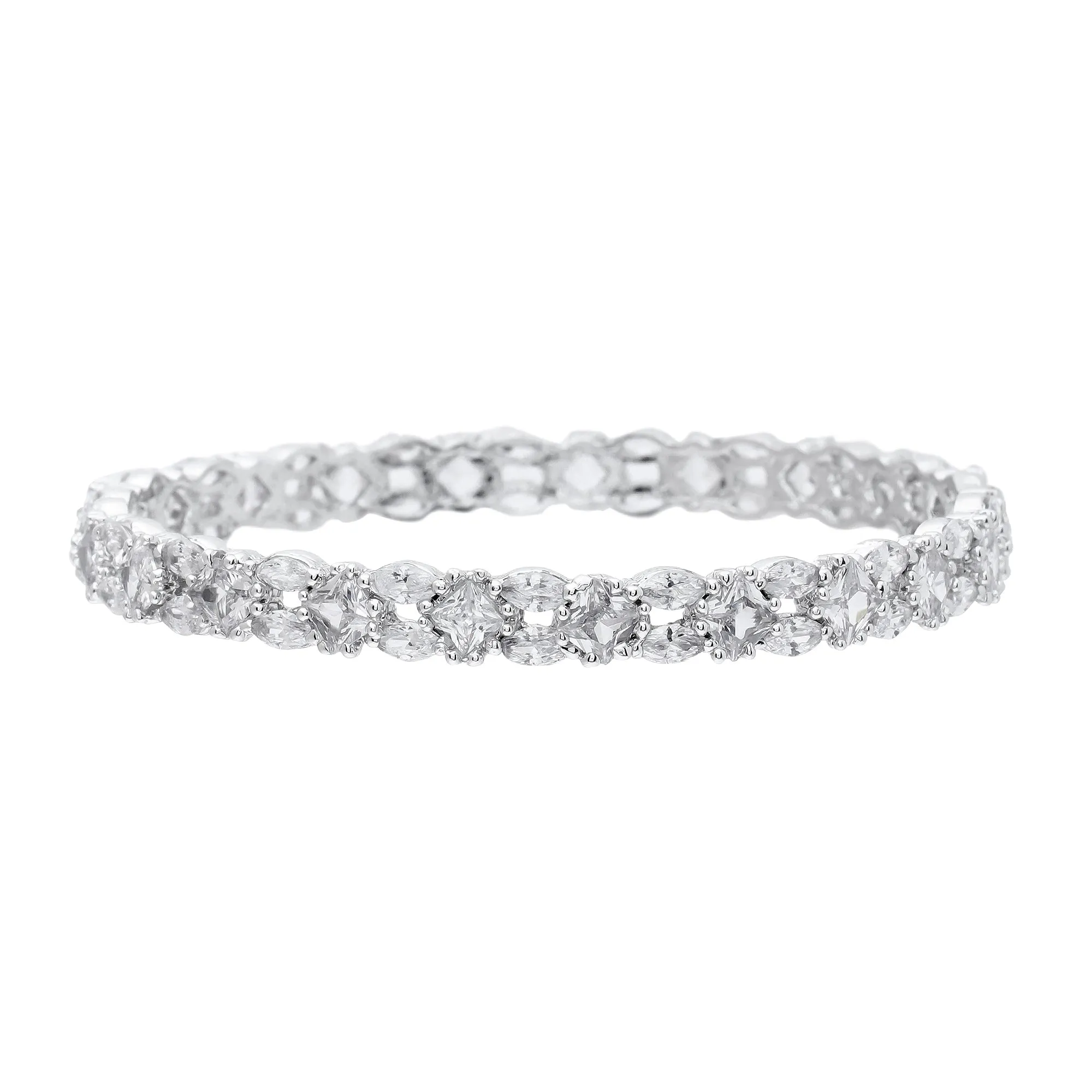 Estele Rhodium Plated Eye-Catching White American Diamond 2:6 Size Bangles|Exclusive Designer Jewelry for Women