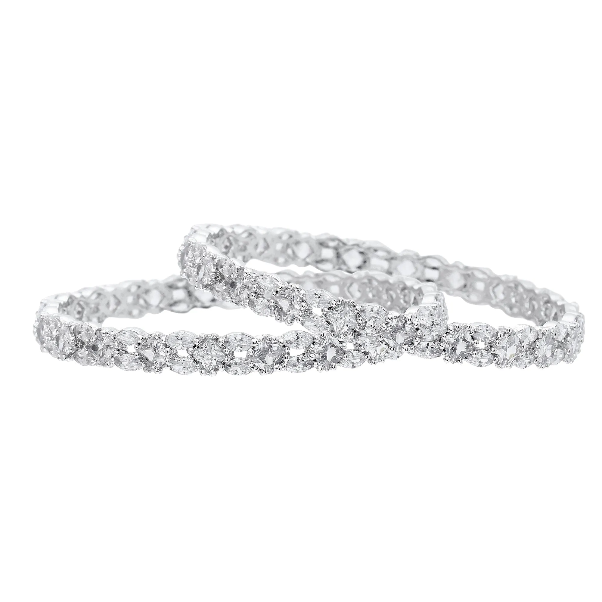 Estele Rhodium Plated Eye-Catching White American Diamond 2:6 Size Bangles|Exclusive Designer Jewelry for Women