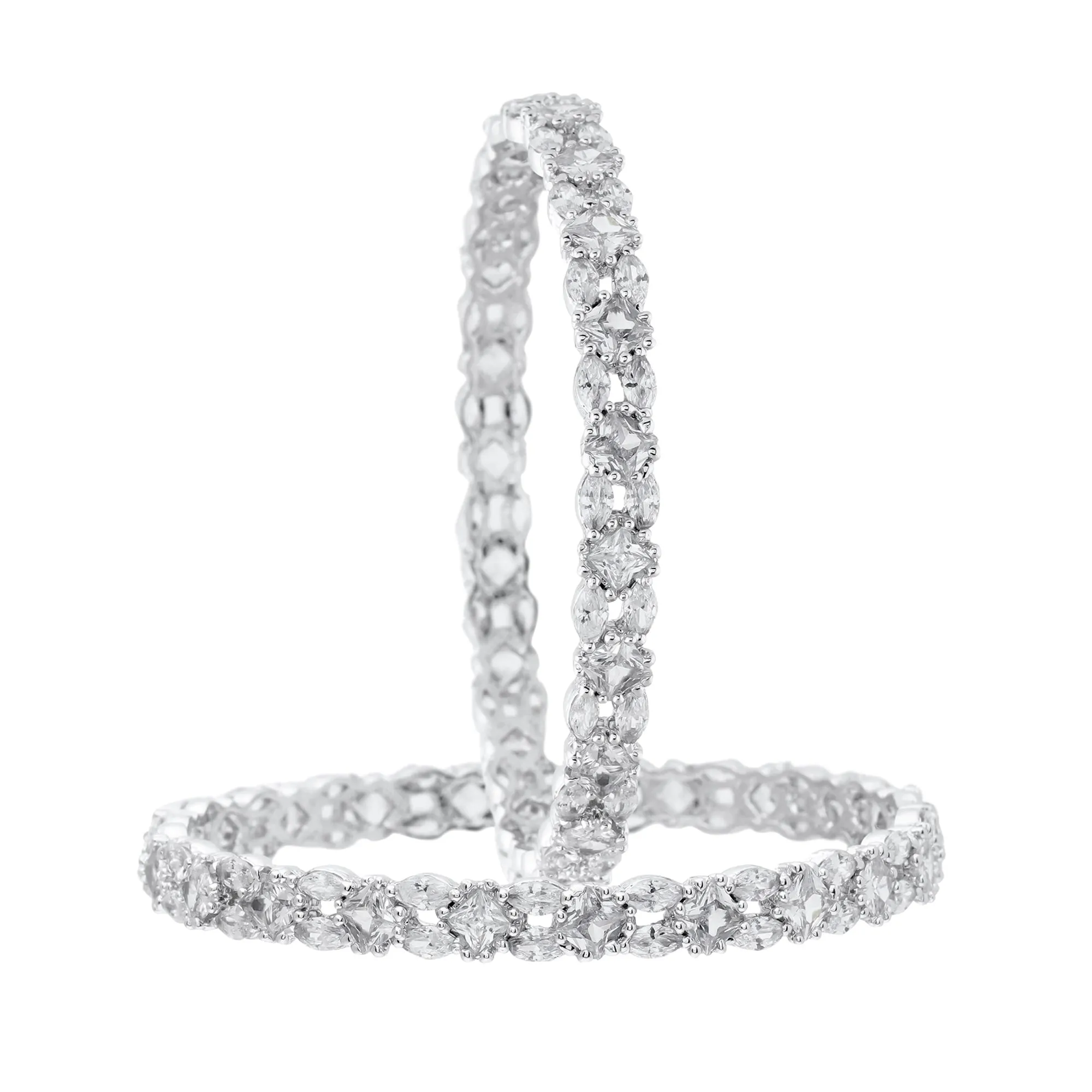 Estele Rhodium Plated Eye-Catching White American Diamond 2:6 Size Bangles|Exclusive Designer Jewelry for Women