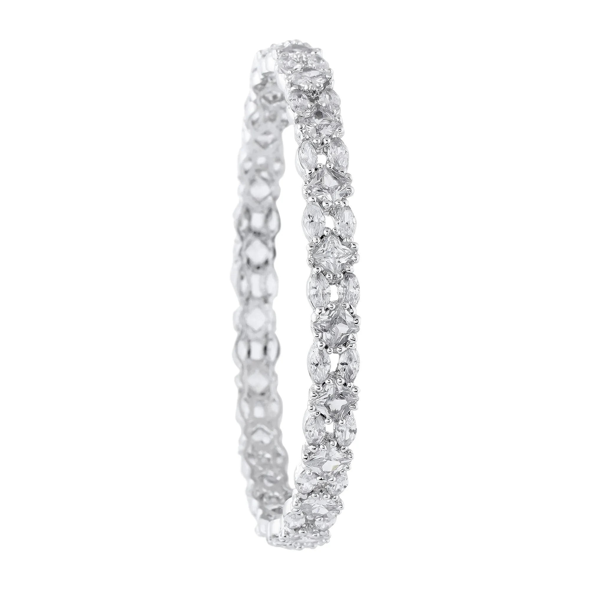 Estele Rhodium Plated Eye-Catching White American Diamond 2:6 Size Bangles|Exclusive Designer Jewelry for Women