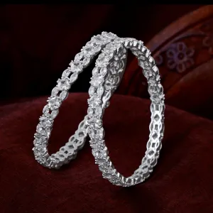 Estele Rhodium Plated Eye-Catching White American Diamond 2:6 Size Bangles|Exclusive Designer Jewelry for Women