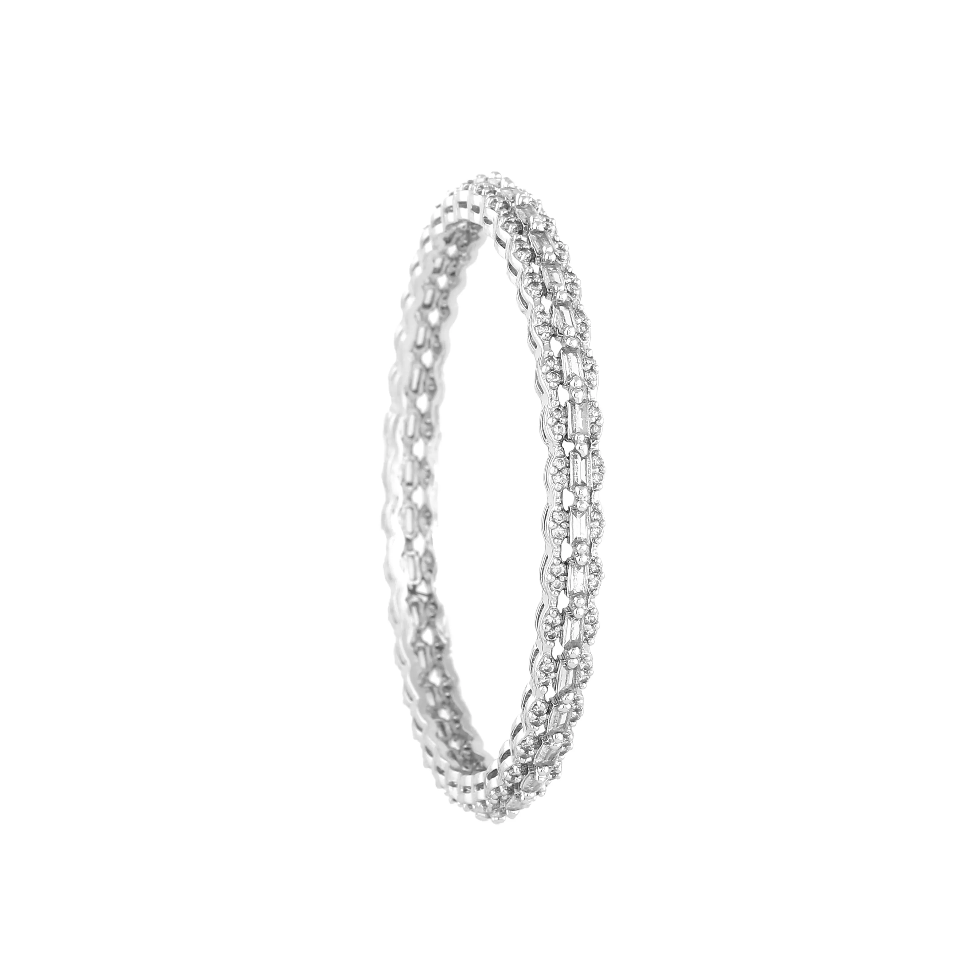 Estele Rhodium Plated Radiant White American Diamond Bangles for Women | Available Sizes in 2:6 & 2:8|A Classic Addition to Your Jewelry Collection