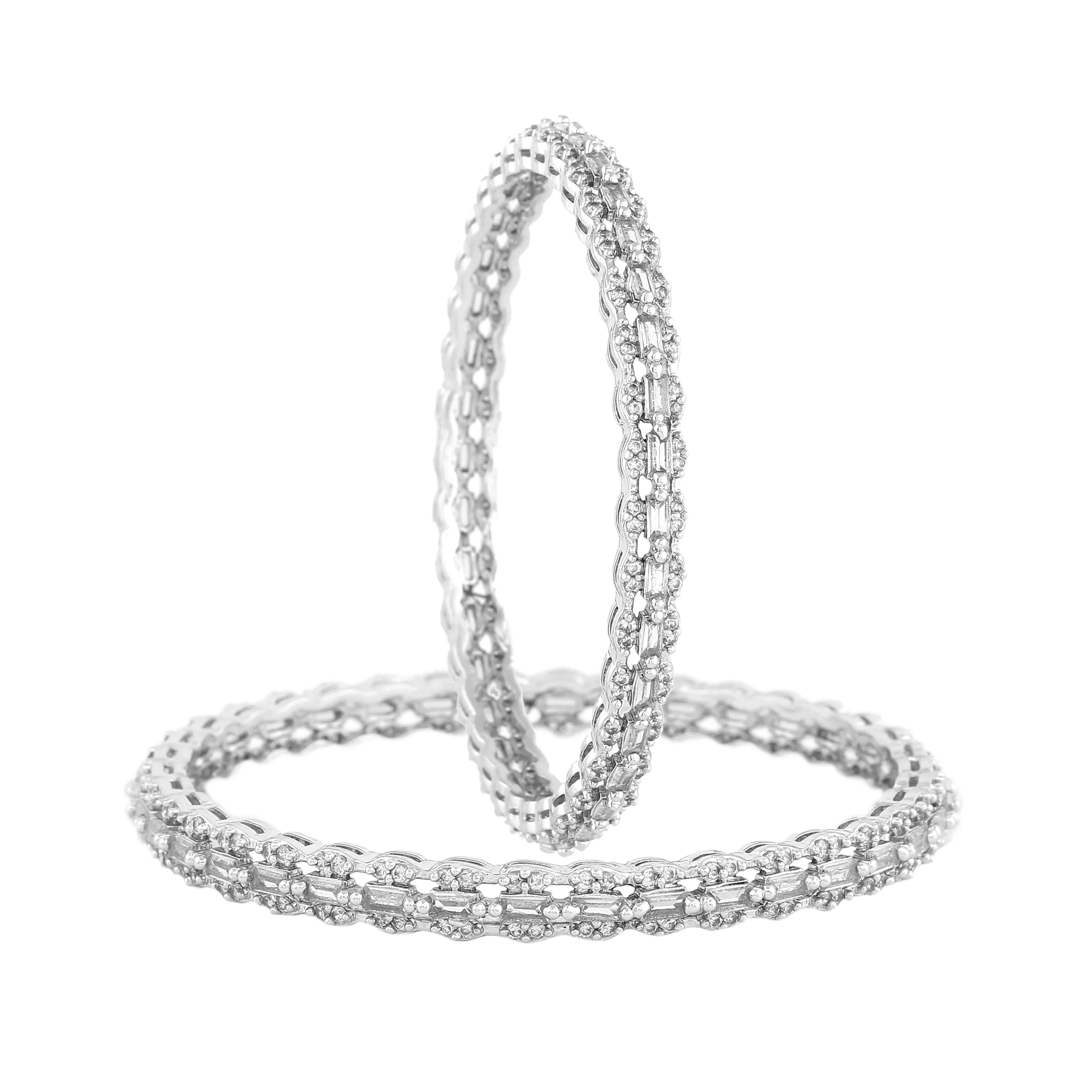 Estele Rhodium Plated Radiant White American Diamond Bangles for Women | Available Sizes in 2:6 & 2:8|A Classic Addition to Your Jewelry Collection