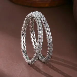 Estele Rhodium Plated Radiant White American Diamond Bangles for Women | Available Sizes in 2:6 & 2:8|A Classic Addition to Your Jewelry Collection