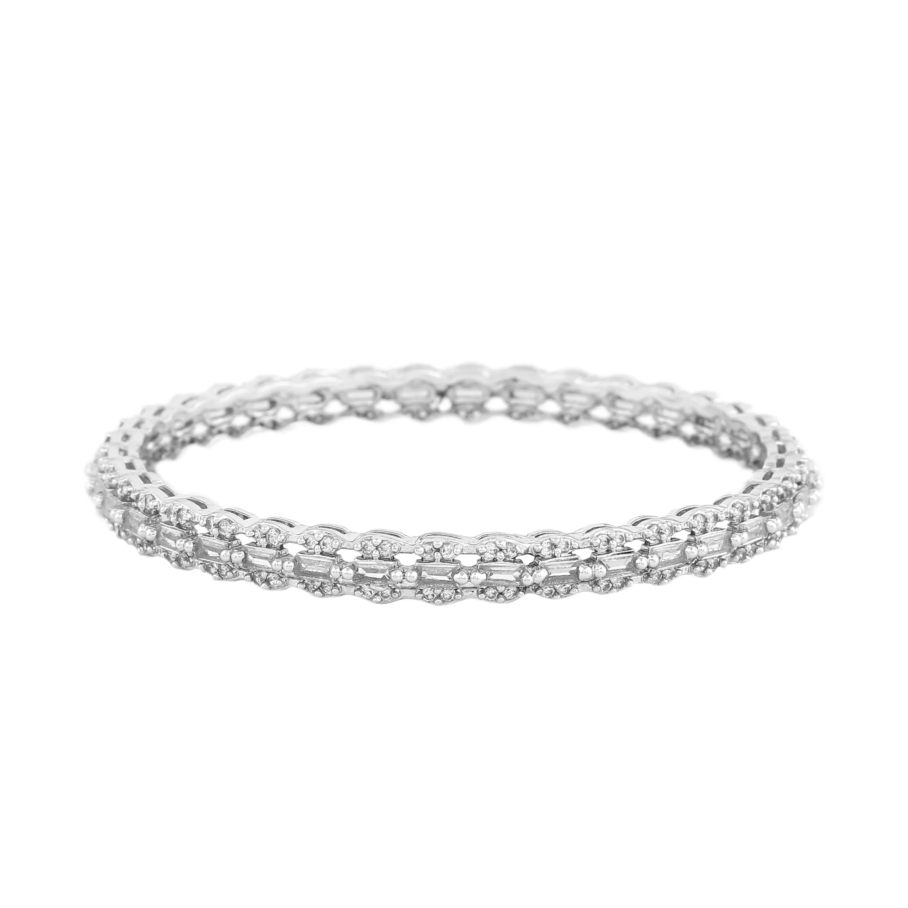 Estele Rhodium Plated Radiant White American Diamond Bangles for Women | Available Sizes in 2:6 & 2:8|A Classic Addition to Your Jewelry Collection