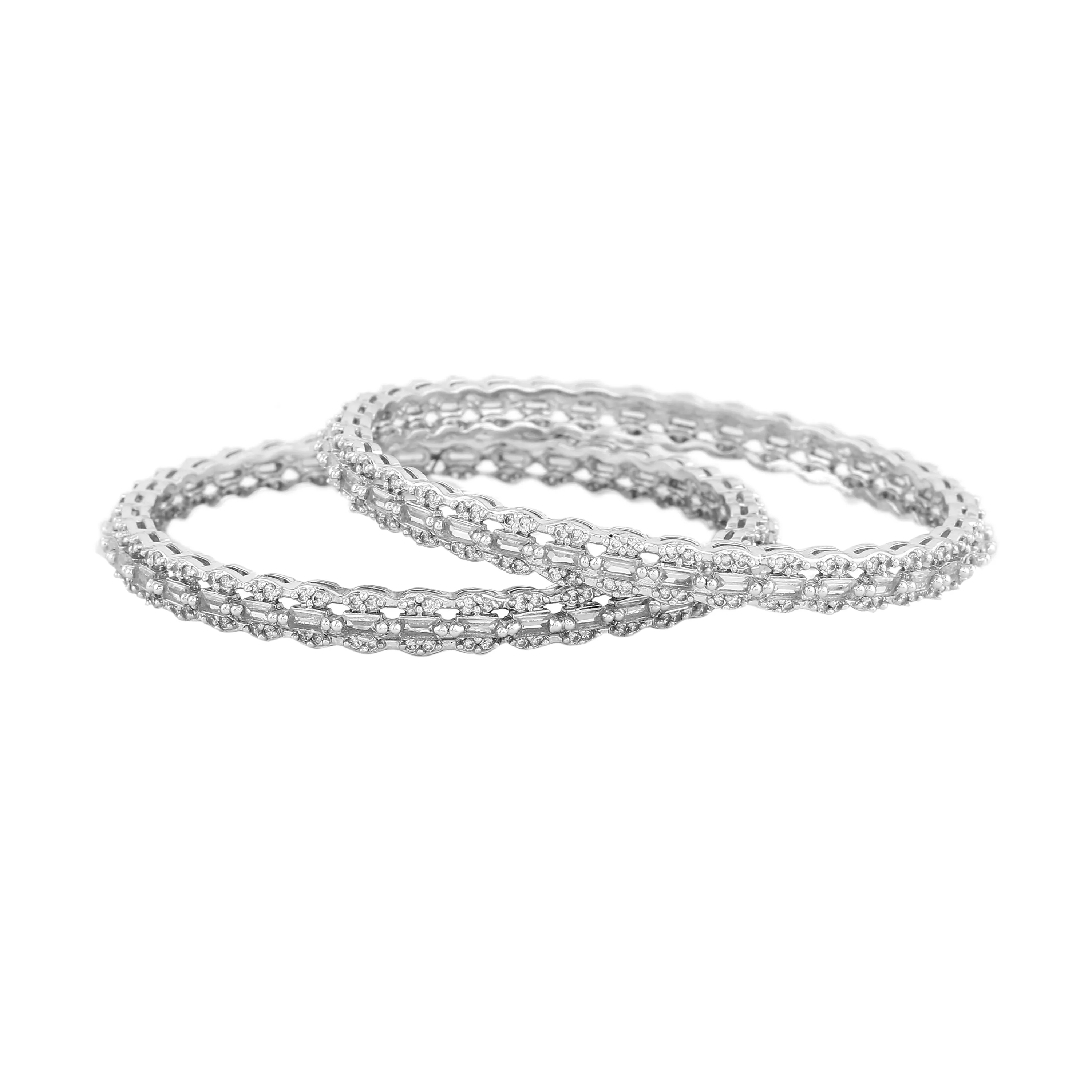 Estele Rhodium Plated Radiant White American Diamond Bangles for Women | Available Sizes in 2:6 & 2:8|A Classic Addition to Your Jewelry Collection