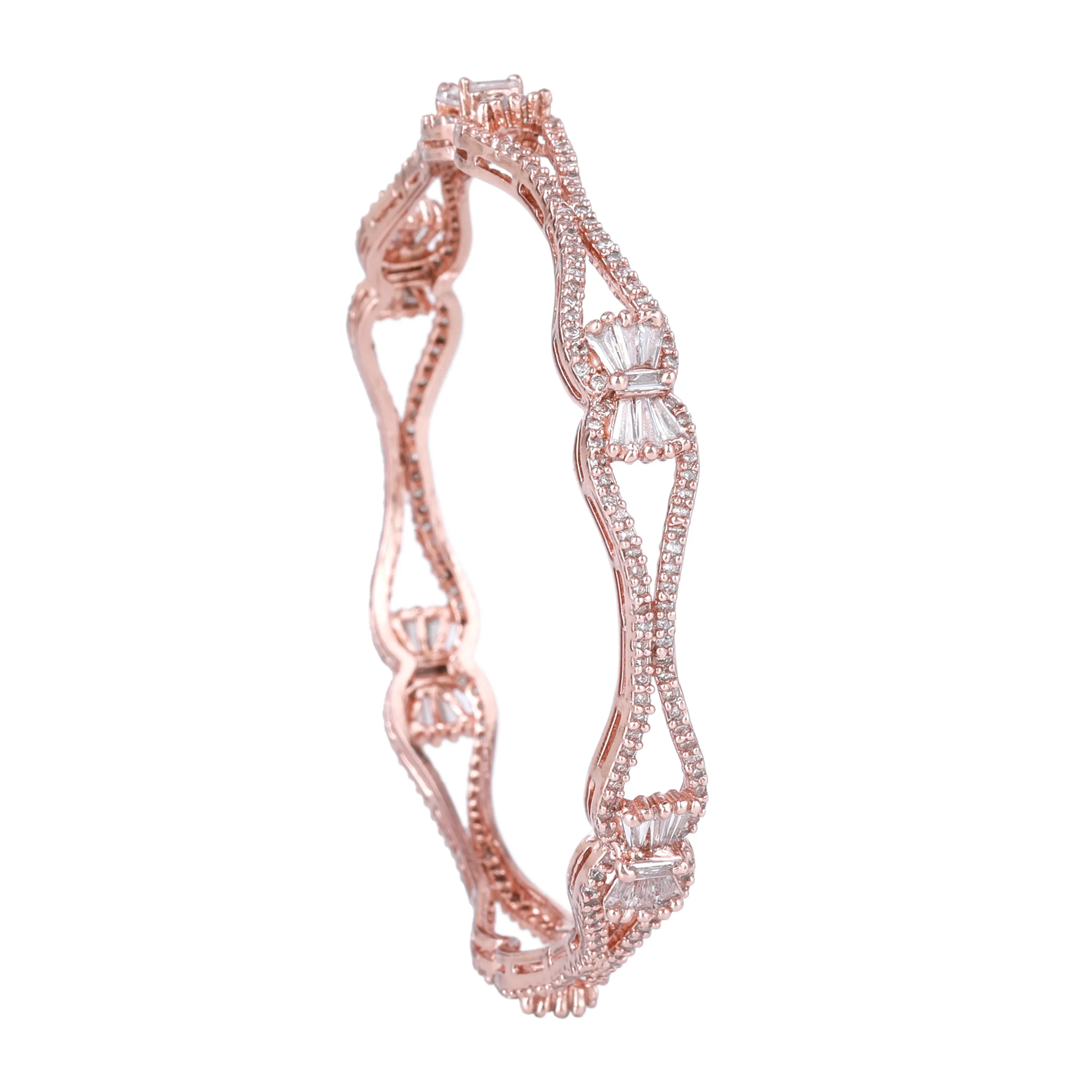 Estele Rosegold Plated Sleek & Stylish Bangles with White American Diamonds|Available Sizes in 2:6 & 2:8|Perfect for Party & Festive Wear for Women