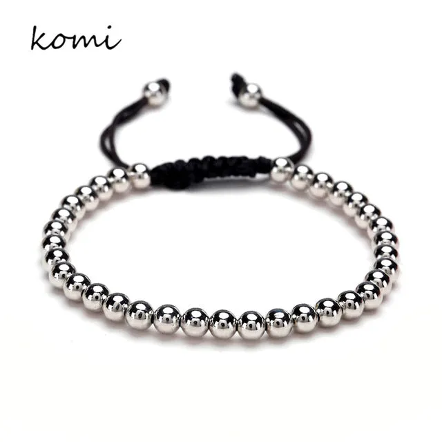 European Black Bead Bracelet Fashion Jewelry 2016 Men 6mm Round Beads Macrame Braided Bracelets For Women Four Color O-110