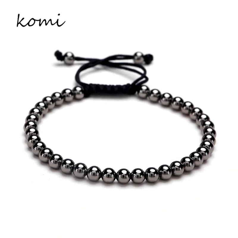 European Black Bead Bracelet Fashion Jewelry 2016 Men 6mm Round Beads Macrame Braided Bracelets For Women Four Color O-110