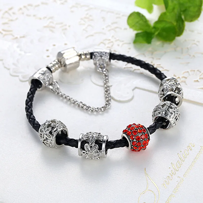 European Style Brand Leather Bracelets & Bangle for Women With Crystal Beads Charm Bracelets DIY Jewelry Bijoux Gift