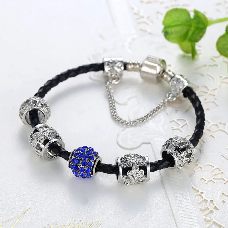 European Style Brand Leather Bracelets & Bangle for Women With Crystal Beads Charm Bracelets DIY Jewelry Bijoux Gift