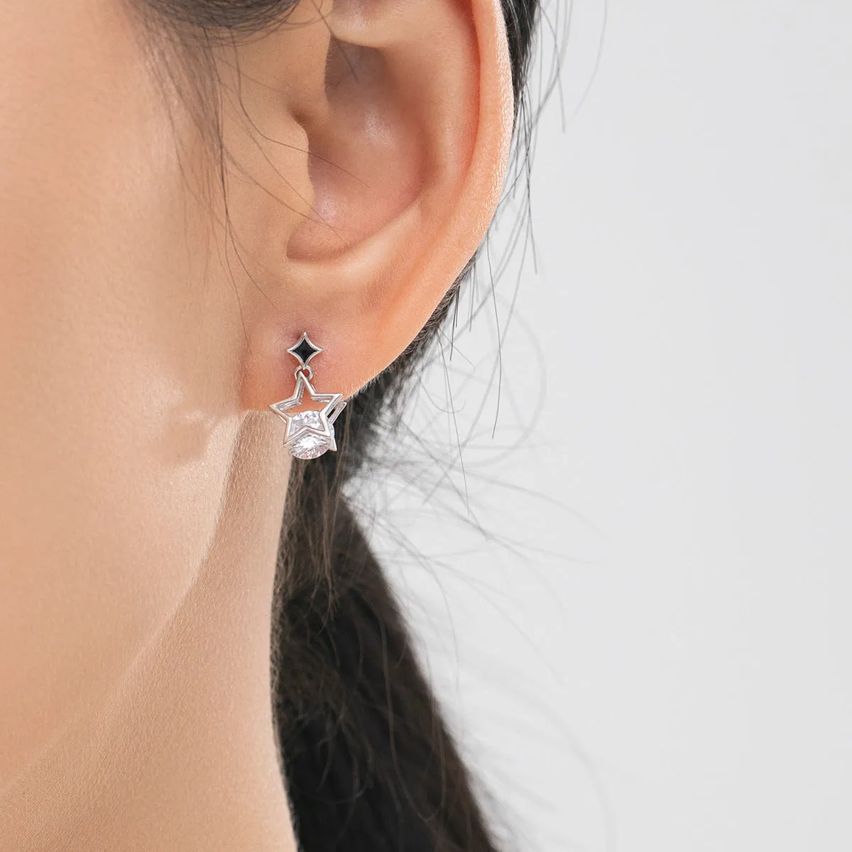 Everyday Genie Sterling Silver Star Stud Earrings with Zircon