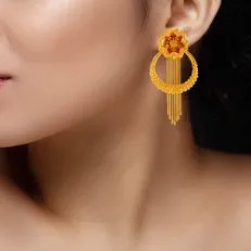 Exquisite 22k Gold Chand Bali Drop Earrings With Meenakari Floral Work