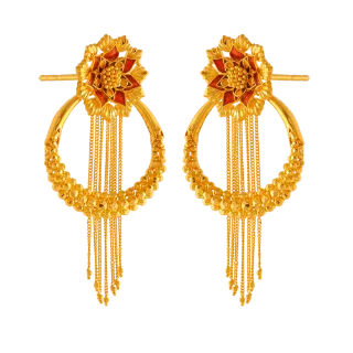 Exquisite 22k Gold Chand Bali Drop Earrings With Meenakari Floral Work