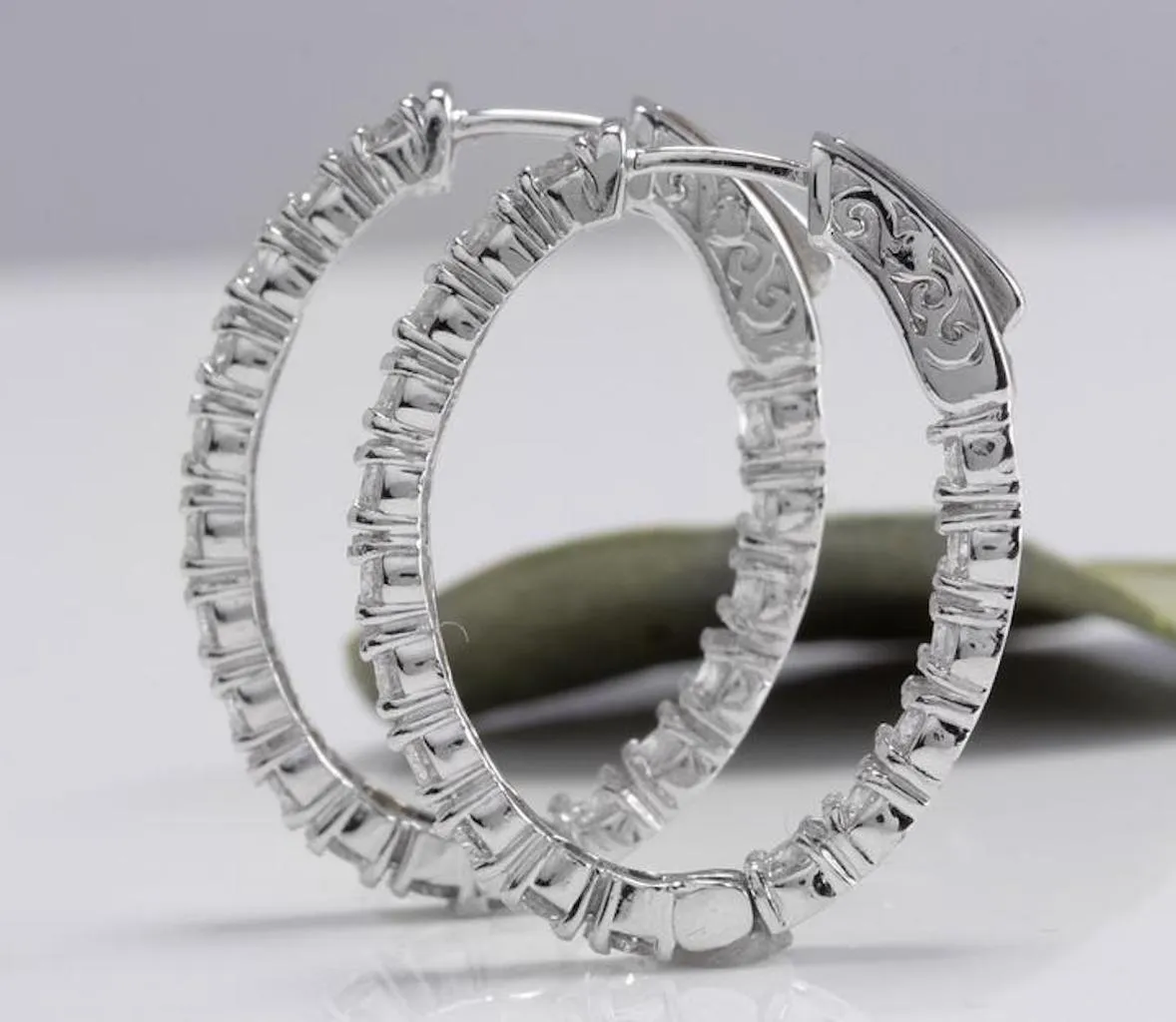 Exquisite 3.25 Carats Natural Diamond 14K Solid White Gold Hoop Earrings