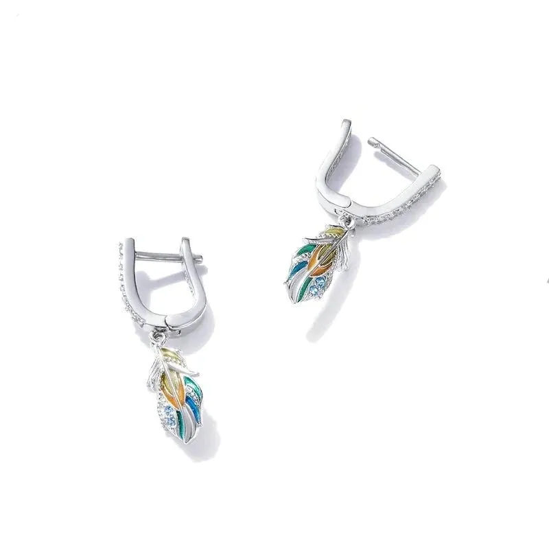 Exquisite Feather Buckle Earrings with Diamond