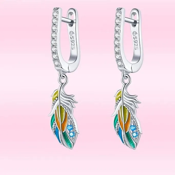 Exquisite Feather Buckle Earrings with Diamond