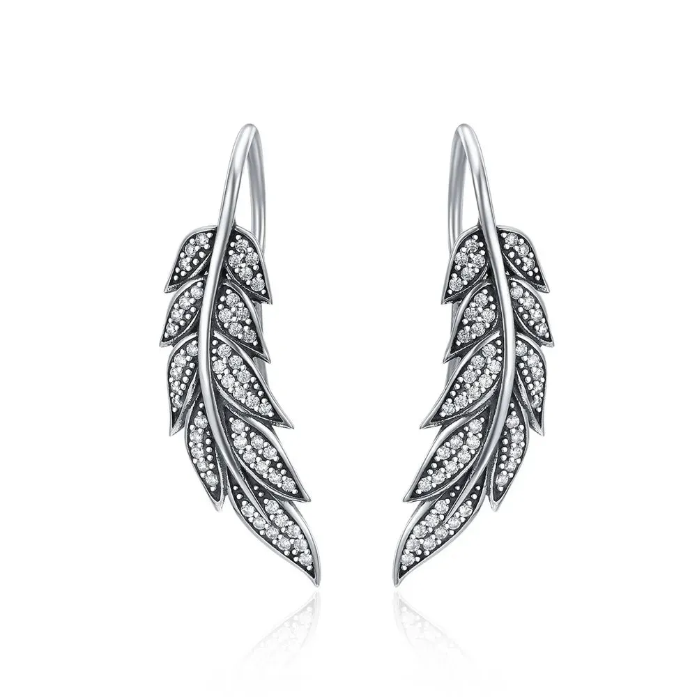 Exquisite Feather Buckle Earrings with Diamond