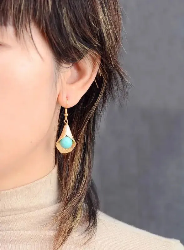 Exquisite Gold Flower Amazonite Earrings | Bohemian Style Jewelry