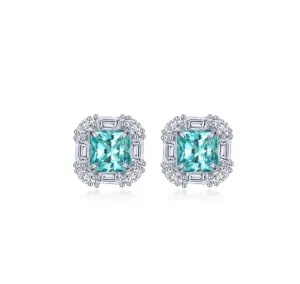 Fancy Lab-Grown Green Sapphire Halo Stud Earrings