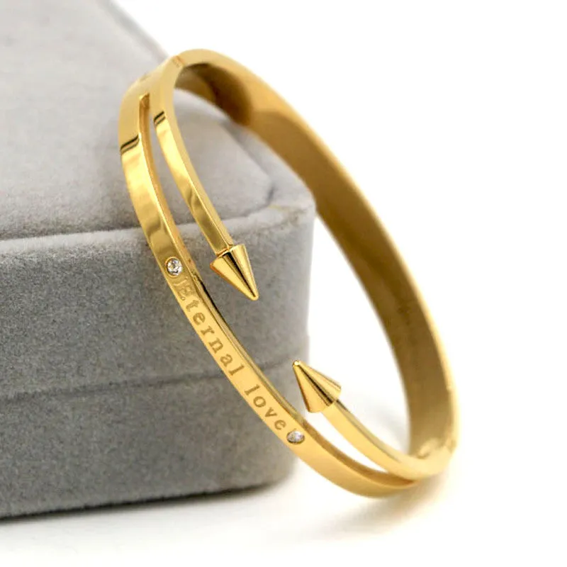 Fashion Conical Arrows Imitation Diamond Bracelets & Bangles 18K Gold Plated "Eternal love" Nail Cuff Bracelet For Women