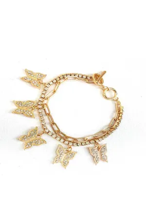 Fashion Trendy Double Layer Rhinestone Butterfly Bracelet