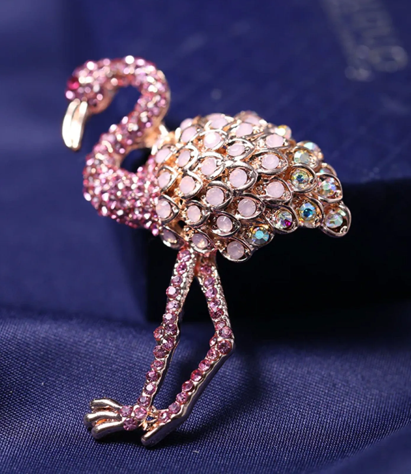 Flamingo brooch rose gold plated vintage look stunning diamonte christmas pin jj