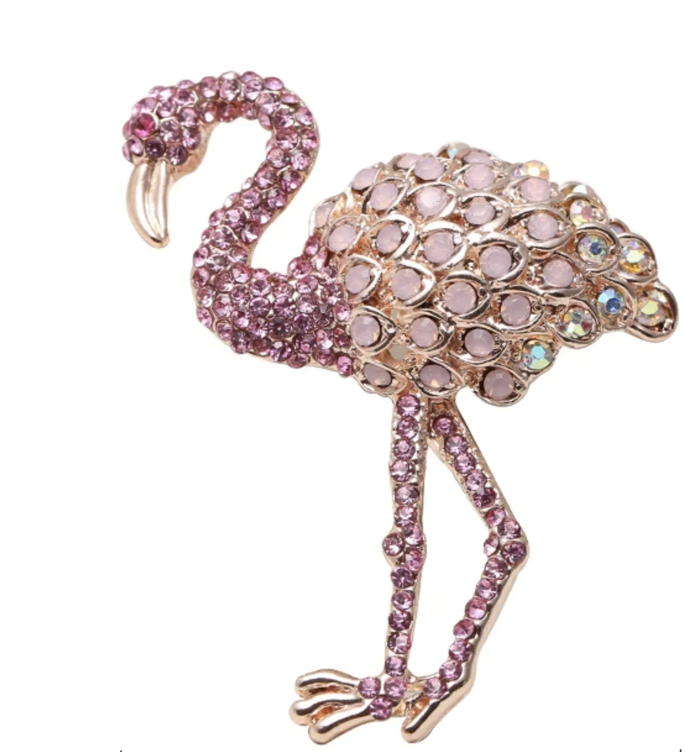 Flamingo brooch rose gold plated vintage look stunning diamonte christmas pin jj