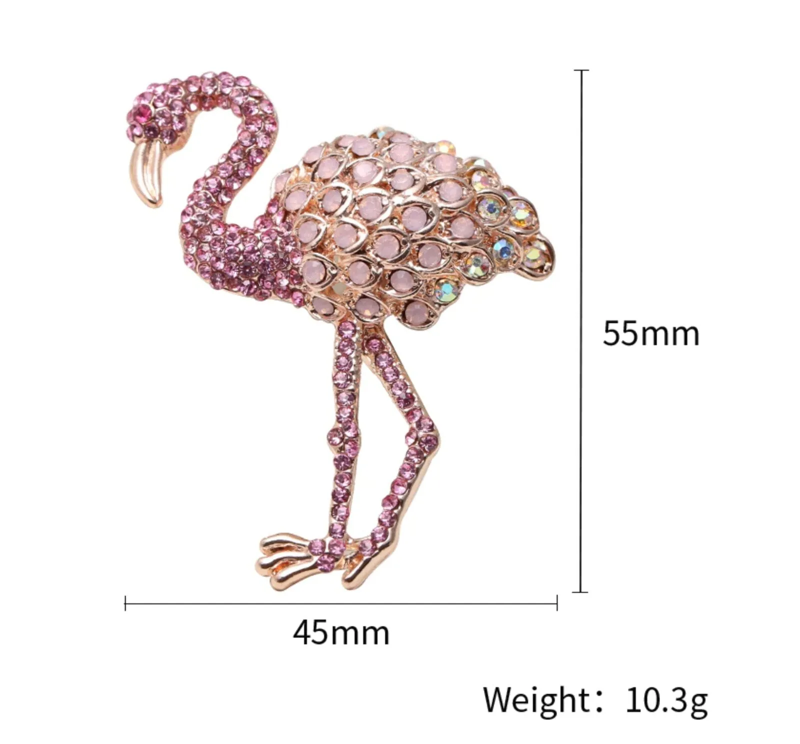 Flamingo brooch rose gold plated vintage look stunning diamonte christmas pin jj