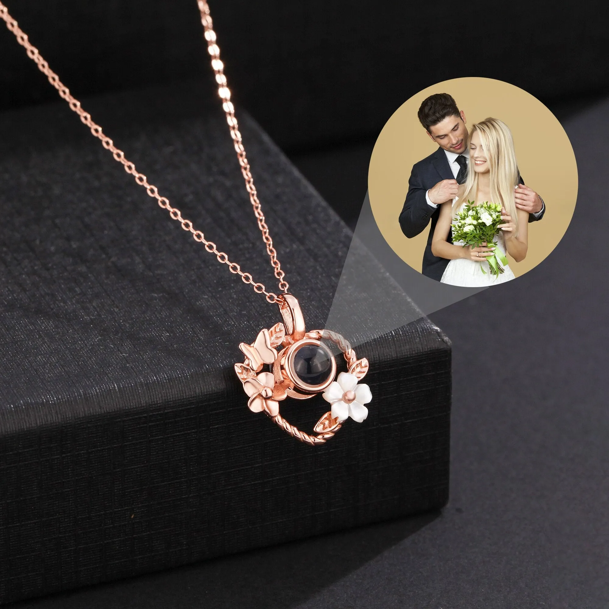 Flowers that can be customized for photos Personalized Projection Photo Necklace