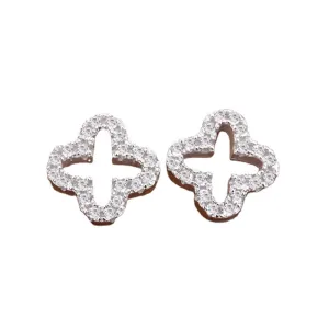 Full Zircon Hollow Four-leaf Clover Silver Studs Earrings for Women