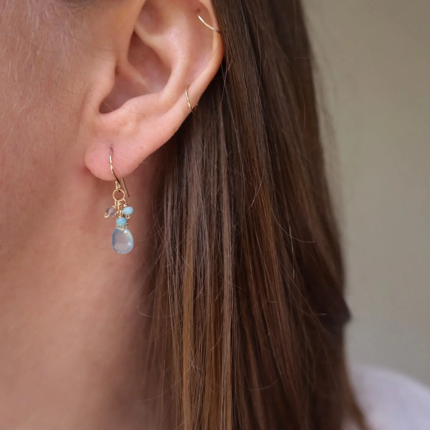 Gold Filled Chalcedony Rondelle Cluster Earring