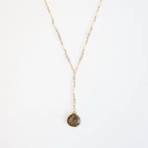 Gold Filled Long "Y" drop Necklace with Labradorite