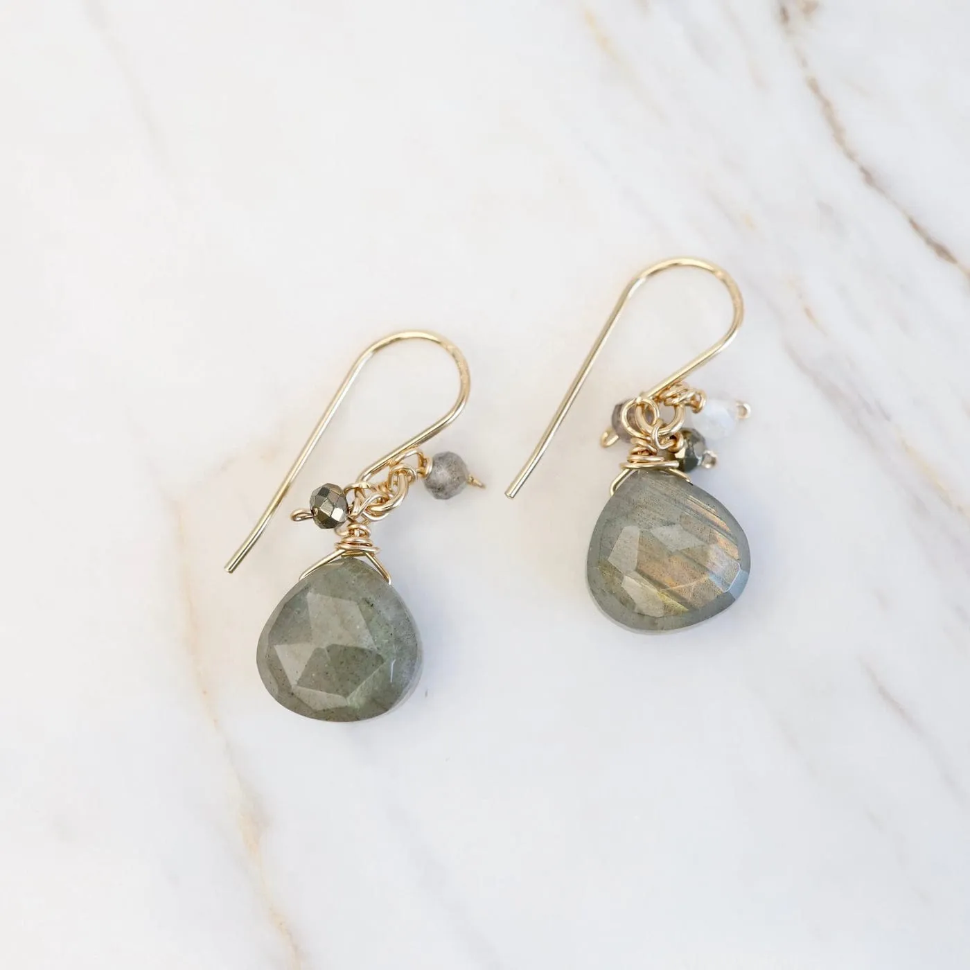 Gold Filled Rondelle Cluster with Labradorite Drop Earring