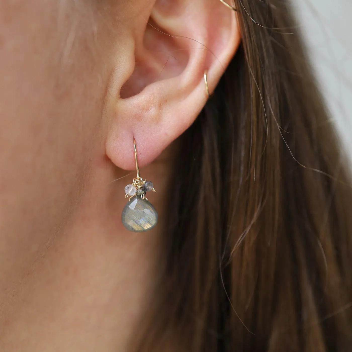 Gold Filled Rondelle Cluster with Labradorite Drop Earring