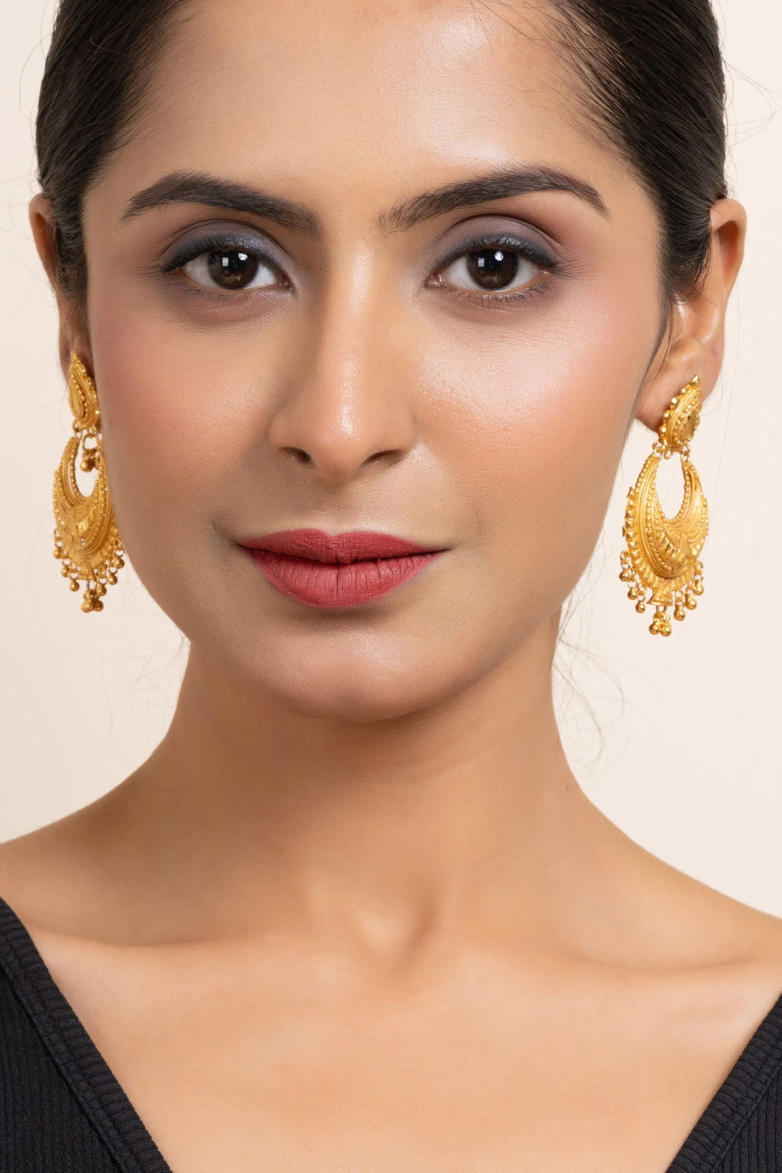 Gold Plated Chandbali Earrings with Drop Design, Copper Jewelry for All Occasions