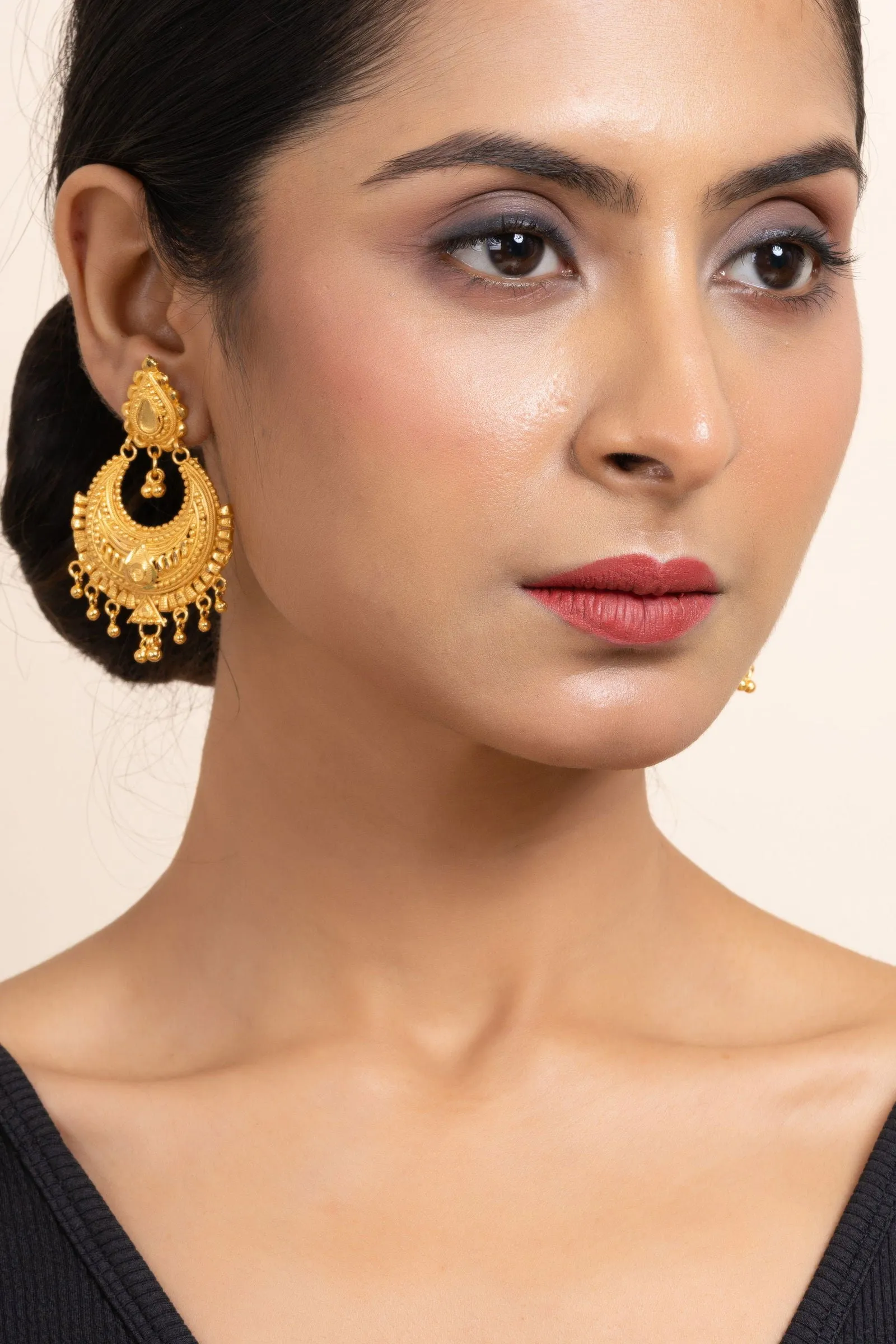 Gold Plated Chandbali Earrings with Drop Design, Copper Jewelry for All Occasions